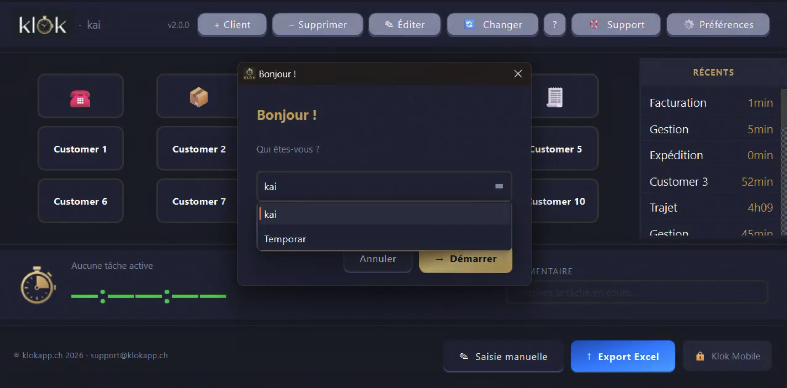Klok — Dialog de connexion utilisateur
