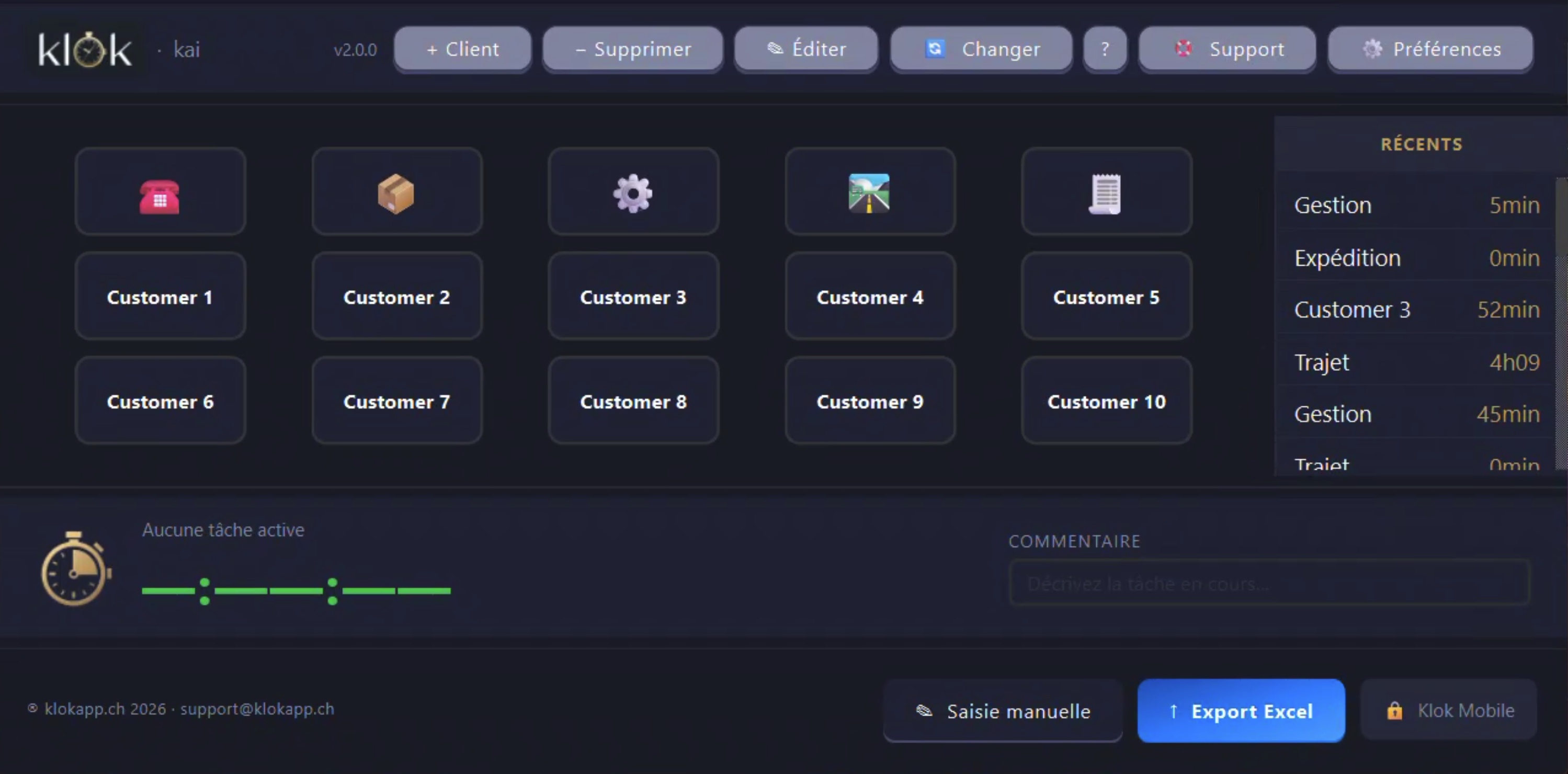 Klok — Interface principale au repos